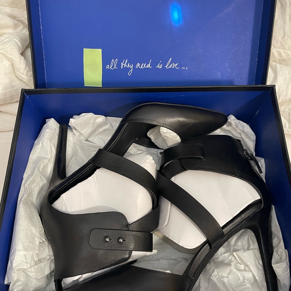 Joe's Jean's black heel with ankle zip straps and back zipper. Worn once indoors